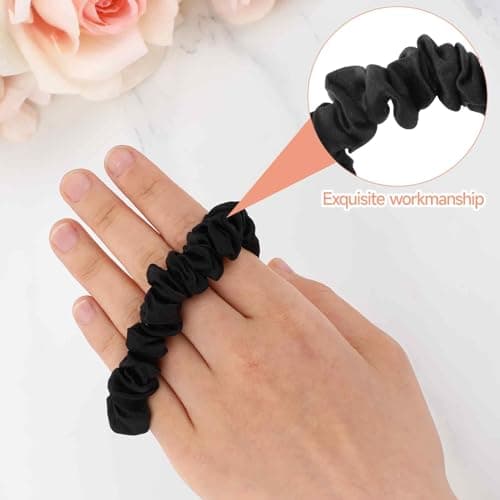 6pcs Luxury Black Satin Scrunchies for Thick Curly Hair