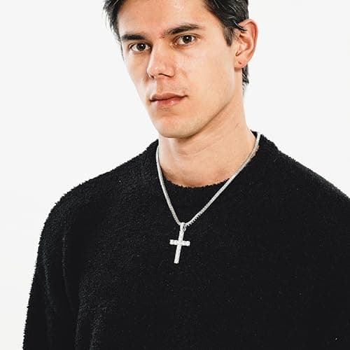 TOPGRILLZ 14K Silver Plated Gold Heart Cross Necklace & Pendant Chain