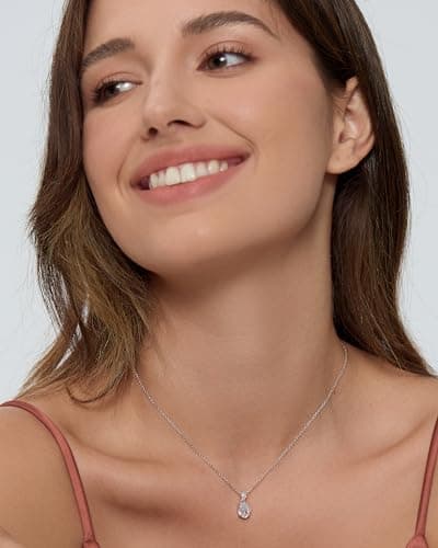 Michooyel 2.0ct Oval Cut Pendant Women's Necklace Simulated Diamond Necklace for Women Sterling Silver Necklace 16-18
