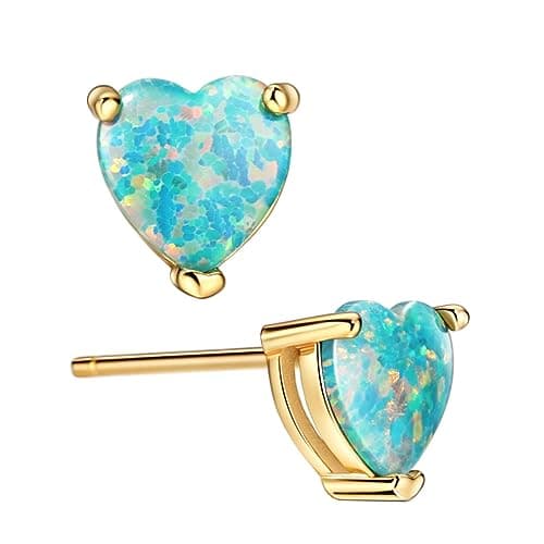 Michooyel Sterling Silver Heart-Shaped Opal Stud Earrings for Women