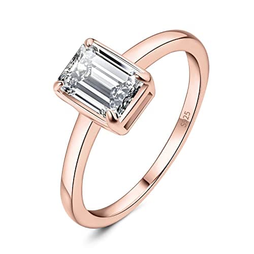 JewelryPalace Classic 1ct Emerald Moissanite Solitaire Ring for Women, 925 Sterling Silver