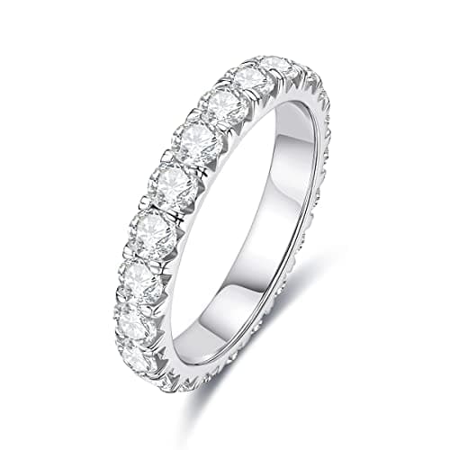 AnuClub Moissanite Eternity Ring for Women, D Color, 925 Sterling Silver, Certificate Included