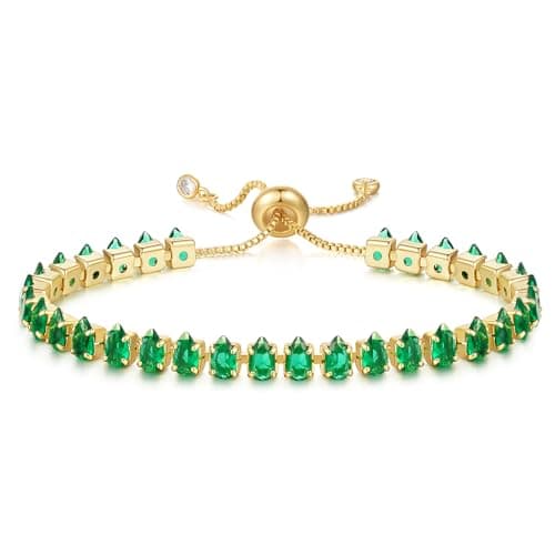 KissYan 14K Gold Plated Cubic Zirconia Adjustable Slider Tennis Bracelet