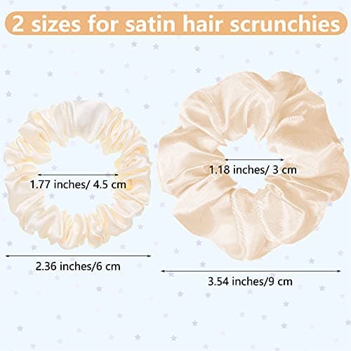 Satin Hair Scrunchies Set for Women Girls, 24 Pieces in 2 Sizes, Cream White