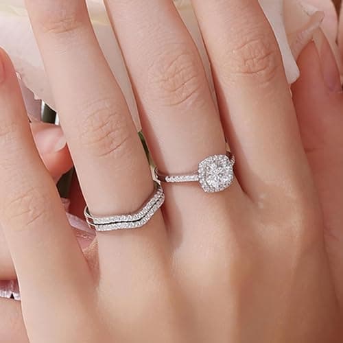 CherLove Moissanite Engagement Ring Set, 1CT D Color VVS1 Clarity Sterling Silver