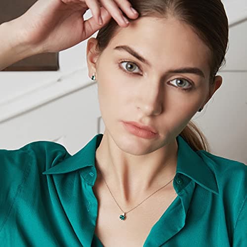 Michooyel Sterling Silver Emerald Cubic Zirconia Charm Pendant Necklace for Women