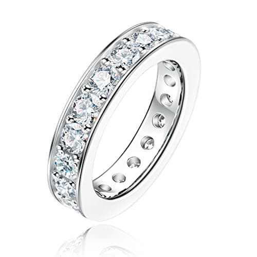AnuClub Moissanite Eternity Ring for Women, D Color, 925 Sterling Silver, Certificate Included