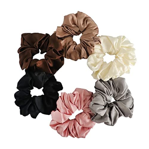 6-Piece Soft Satin Silk Scrunchies for Big Hair