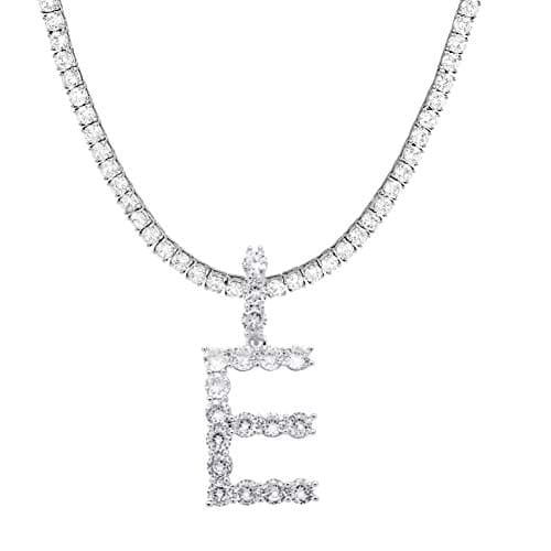 Jacruces Personalized Bling CZ Letter Necklace for Women Silver Tennis Chain