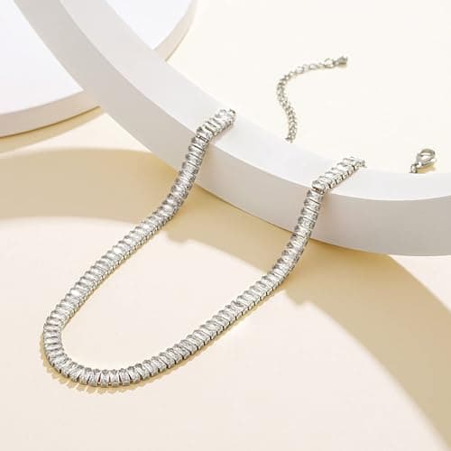 KissYan 14K White Gold Plated Cubic Zirconia Tennis Necklace