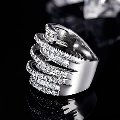 OPOMOMO Wide Band 4 Row Baguette CZ Halo Fashion Rings