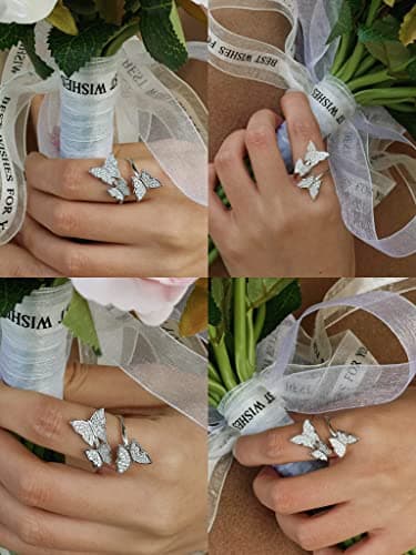 Michooyel S925 Cubic Zirconia Butterfly Adjustable Ring for Women
