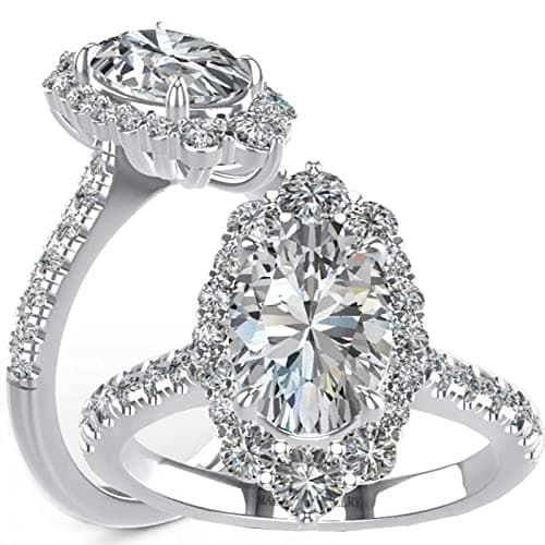 FixStar VVS Moissanite Halo Ring 3.83ct Oval Cut Engagement RingSterling Silver 18K White Gold Plated