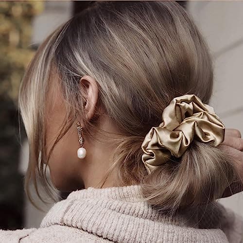Leopard Silk Satin Scrunchies for Women, 6PCS Solid Color Hair Elastic Bands