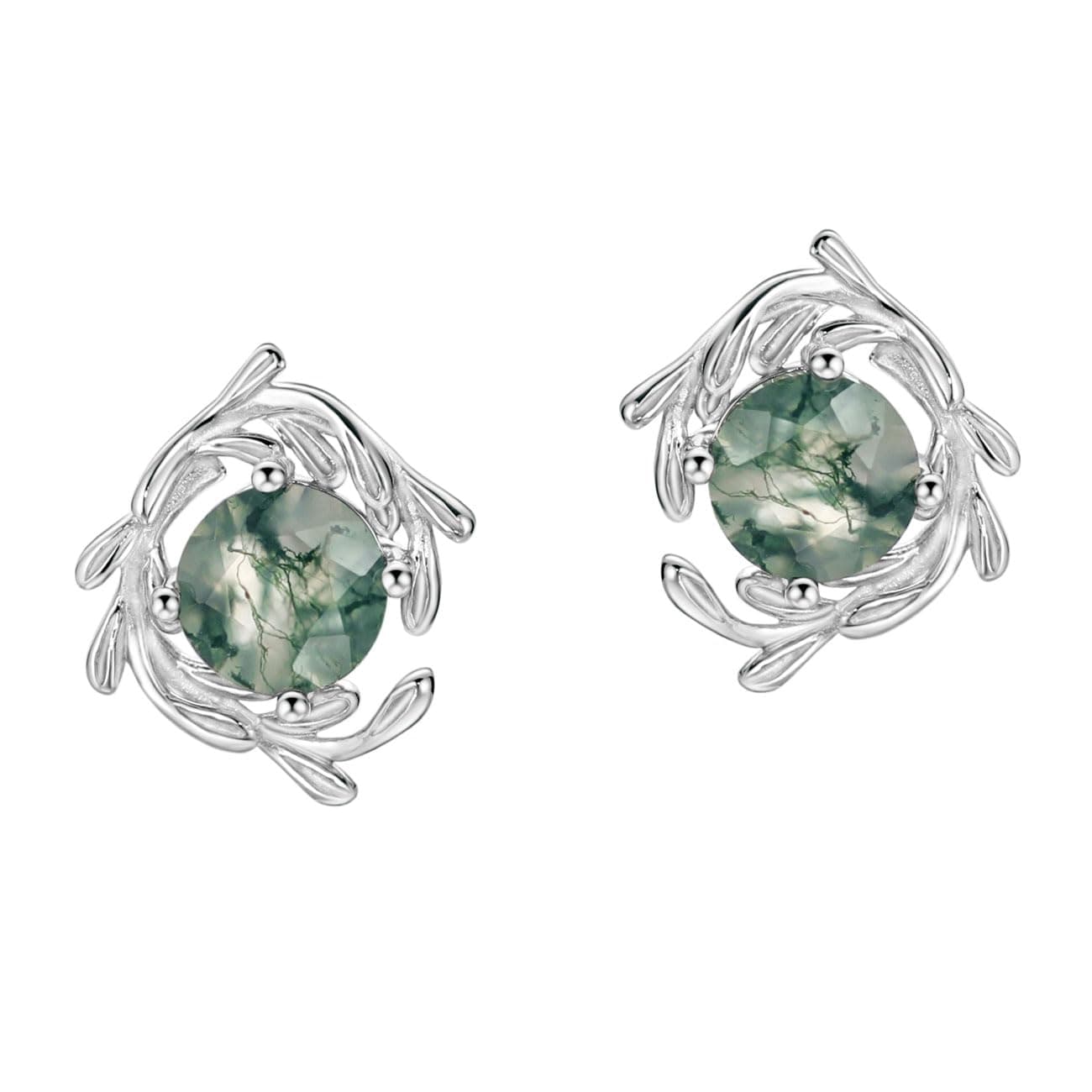 Michooyel Natural Moss Agate Stud Earrings for Women 925 Sterling Silver