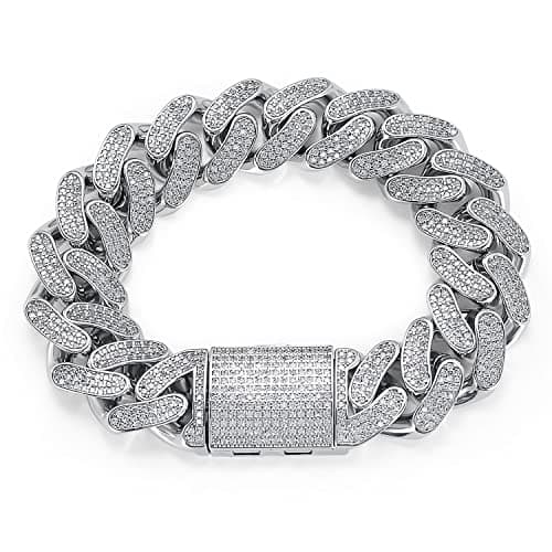 MOFEIJEWEL 18K Gold Plated 15mm Cuban Link Bracelet for Men