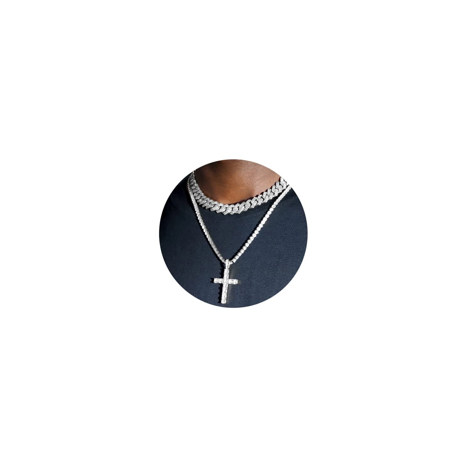 Iced Miami Cuban Link Cross Pendant Necklace for Men & Women