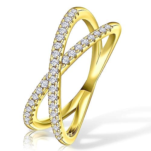 SAMIOVJ D Color VVS1 Moissanite Criss Cross Wedding Band, 18K White Gold Plated Sterling Silver