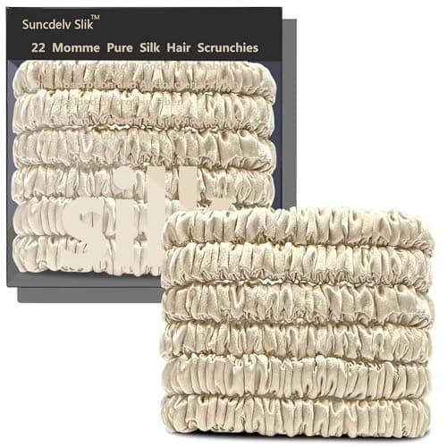 Suncdelv Silk Scrunchies, Anti-Crease & Breakage Hair Ties 22 Momme, 3PCS (Pink, Blue, Khaki)