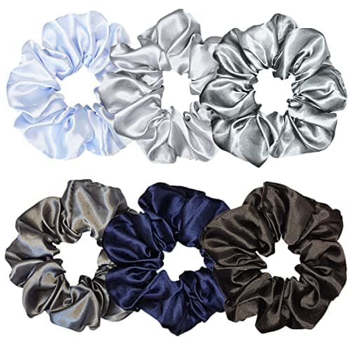 Sufermoe 6pcs Satin Silk Hair Scrunchies, Soft Black Hair Ties for Women and Girls