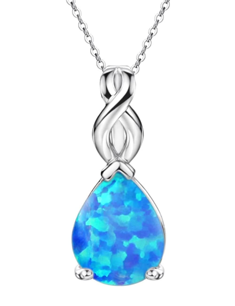 Michooyel Sterling Silver Teardrop Opal Infinity Pendant Necklace for Women