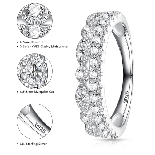 Yaresul Moissanite Half Eternity Ring 925 Silver D Color Stackable wedding ring