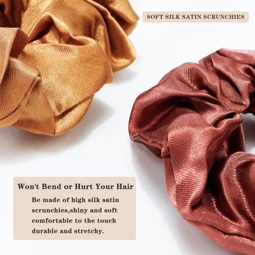 12 Piece Black & Brown Silk Scrunchies for Thick Hair