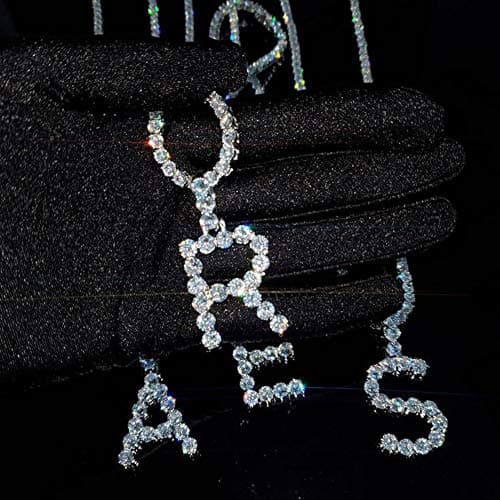 Jacruces Personalized Bling CZ Letter Necklace for Women Silver Tennis Chain