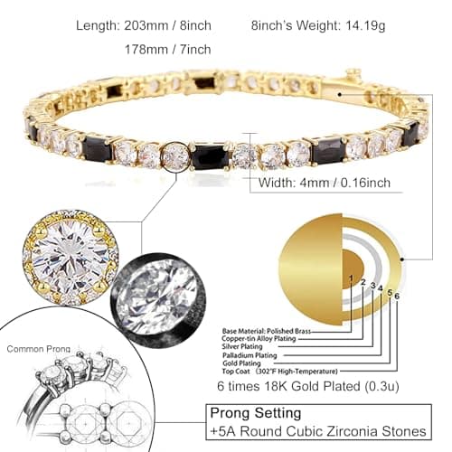 YOSZO Classic 14K Gold Plated Diamond Silver Chain Bracelet