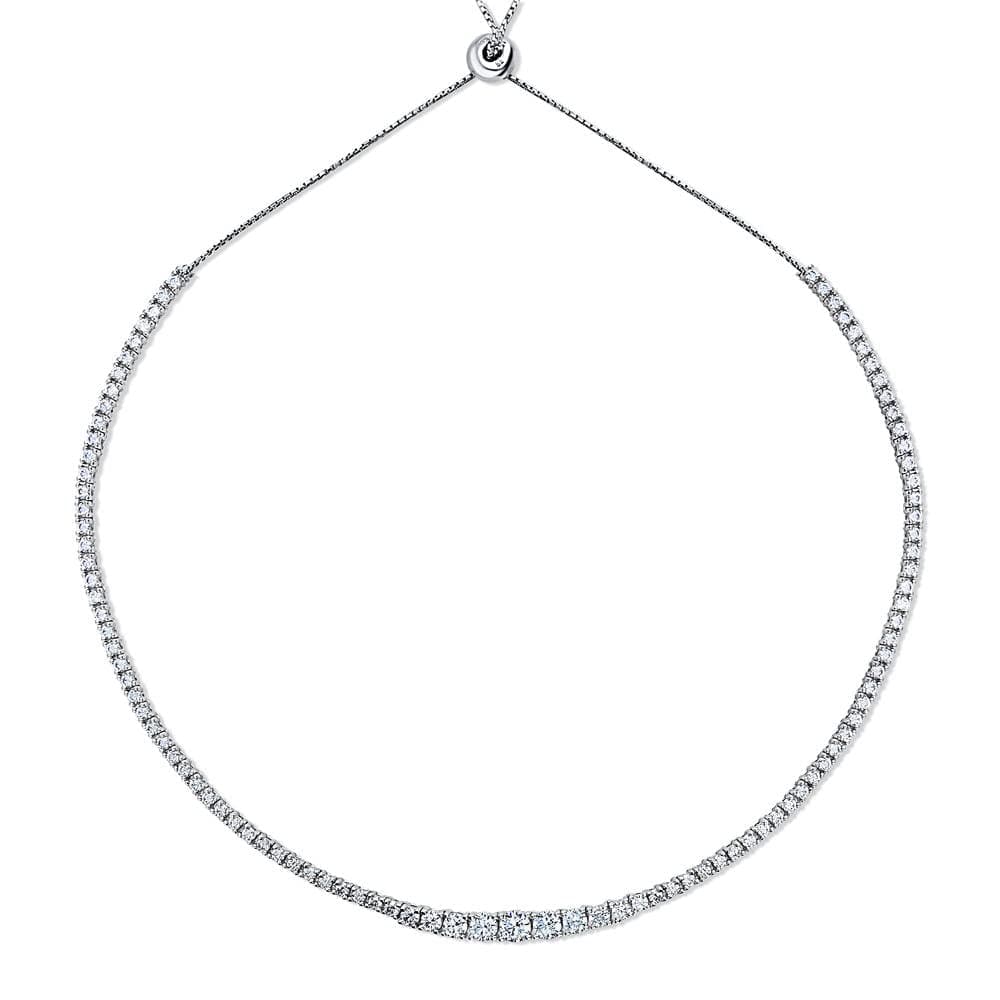 BERRICLE Rhodium Plated Graduated CZ Tennis Necklace for Women, 9.5-32"