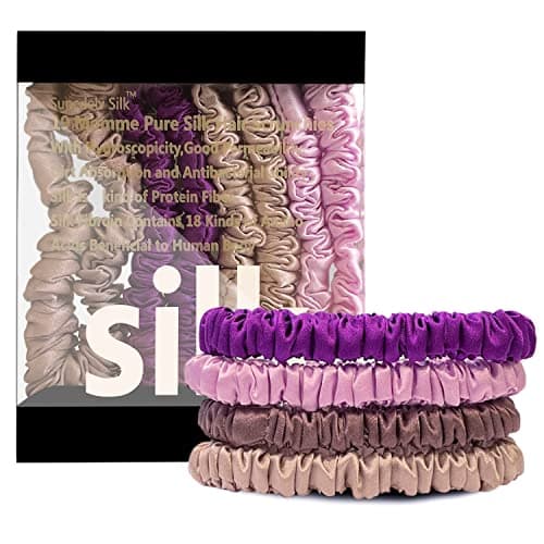 Suncdelv Silk Scrunchies, Anti-Crease & Breakage Hair Ties 22 Momme, 3PCS (Pink, Blue, Khaki)