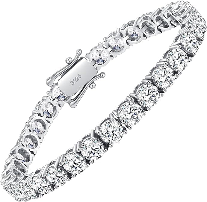 10.5-14 Carat Lab Grown Diamond Moissanite Tennis Bracelet 18k White Gold Plated 925 Sterling Silver