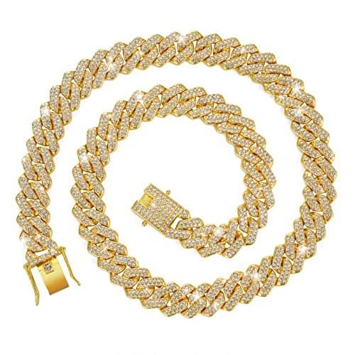 APaztip Thick Iced Out Cuban Link Chains Silver/Gold Bling for Men & Women
