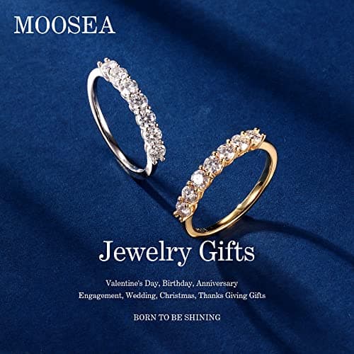 MOOSEA 7 Stone Moissanite Ring for Women, 18K Gold Filled Jewelry