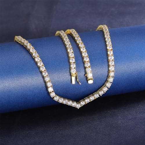 Gemsme 18K Gold Plated V-Shape Cubic Zirconia Necklace for Women