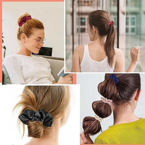 Pengxiaomei 24pcs Satin Hair Scrunchies, 2 Sizes, Silk Elastic Bands for Women & Girls