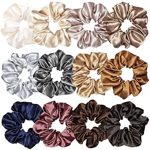 12 Pcs Satin Silk Hair Scrunchies for Women and Girls