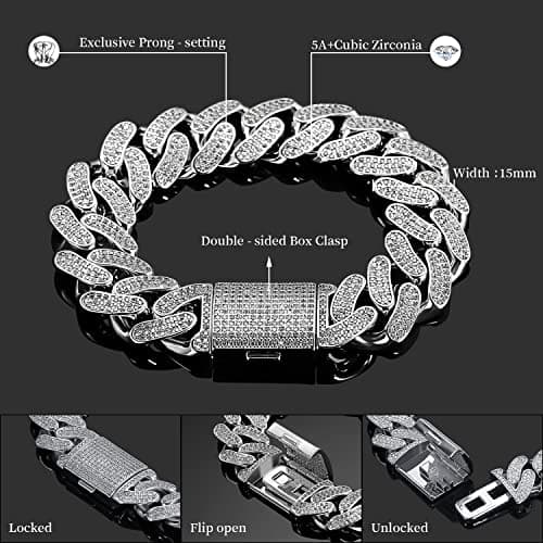 MOFEIJEWEL 18K Gold Plated 15mm Cuban Link Bracelet for Men