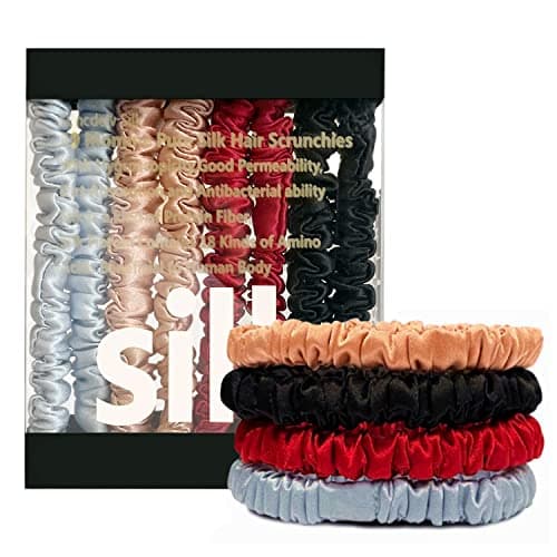 Suncdelv Silk Scrunchies, Anti-Crease & Breakage Hair Ties 22 Momme, 3PCS (Pink, Blue, Khaki)