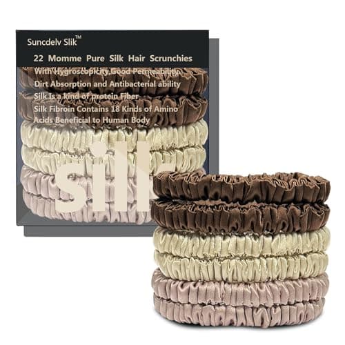 Suncdelv Silk Scrunchies, Anti-Crease & Breakage Hair Ties 22 Momme, 3PCS (Pink, Blue, Khaki)