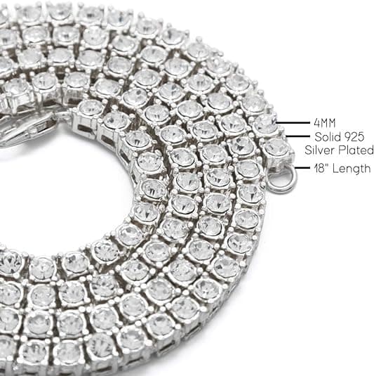 Orentini 925 Silver Plated CZ Diamond Tennis Necklace & Cross Pendant