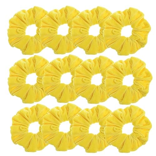 Large Yellow Velvet Scrunchies for Thick Hair (12pcs)