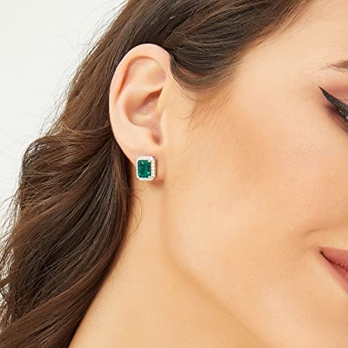 Refined title: S925 1.5ct Lab-grown Emerald Halo Stud Earrings in Sterling Silver