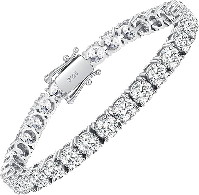 10.5-14 Carat Lab Grown Diamond Moissanite Tennis Bracelet 18k White Gold Plated 925 Sterling Silver