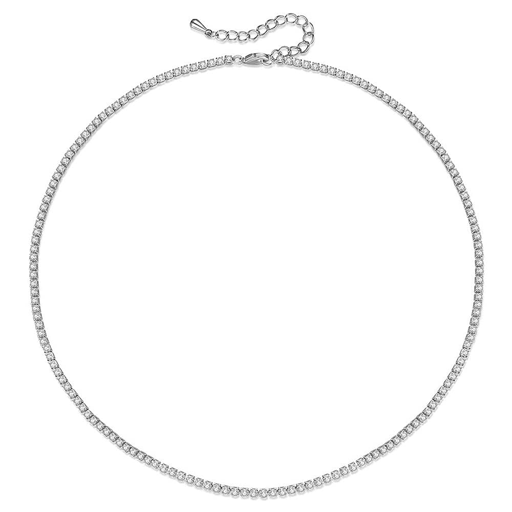 WOWORAMA Women's Gold & Silver Thin Cubic Zirconia Tennis Choker Necklace