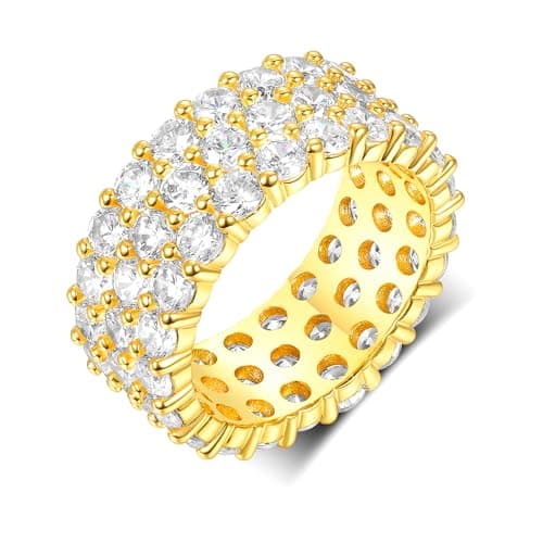 18K Gold Plated Round Cubic Zirconia Band Ring for Men & Women
