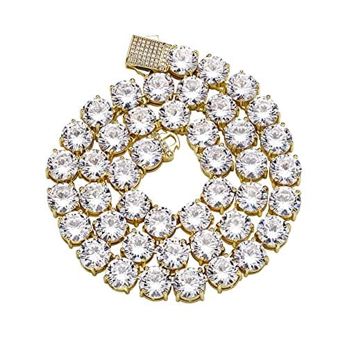OYOGAA 14K Gold & Silver Tennis Diamond Choker Necklace, 10mm Cubic Zirconia for Men & Women