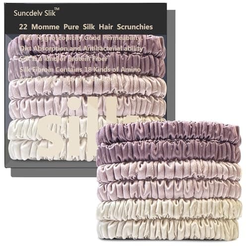 Suncdelv Silk Scrunchies, Anti-Crease & Breakage Hair Ties 22 Momme, 3PCS (Pink, Blue, Khaki)