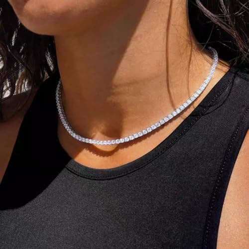 Zsllzm Women & Men 4/5mm 1 Row Prong-Setting Stainless Steel Cubic Zirconia Tennis Chain Necklace with Gift Box