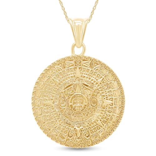 AFFY Aztec Sun Calendar Pendant Charm Necklace 14K Gold over Sterling Silver